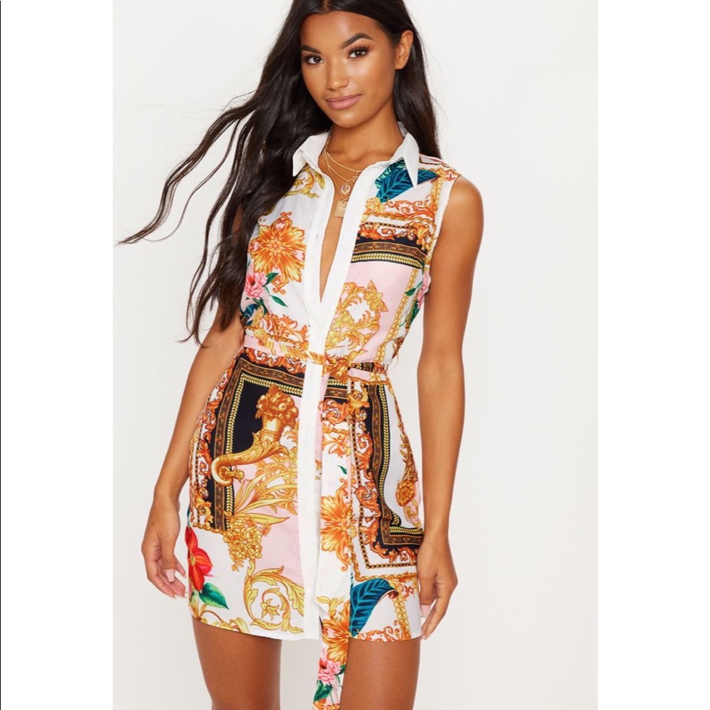 Fashion Nova white sleeveless chain print dress